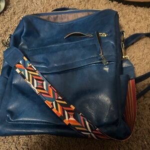 Blue women backpack purse